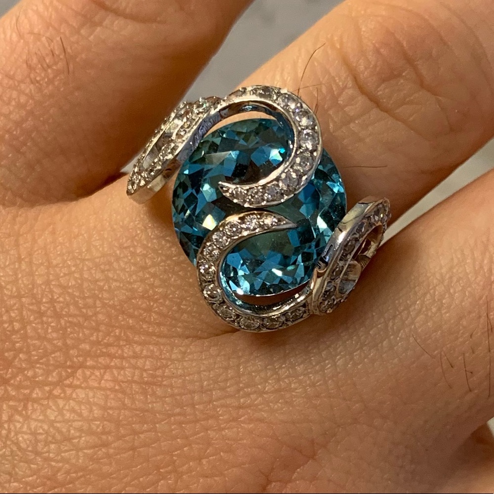 14K gold, natural blue topaz ring.custom designed.